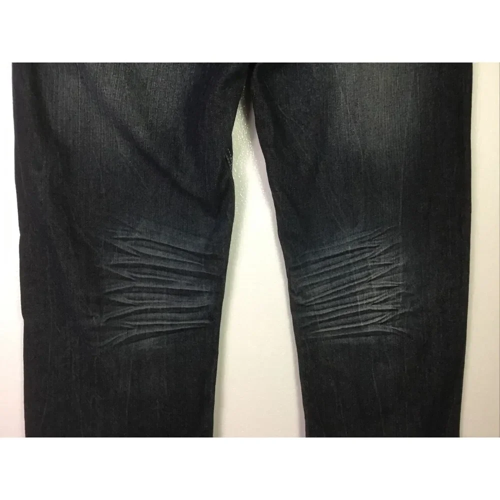 OTB Mens Jeans 38X32 Distressed embroidered StreetWear Blue denim cat whiskers - Picture 7 of 9